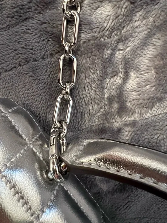 Michael Kors Metallic Silver Tribeca Quilted Top Handle Satchel - Picture 4 of 9